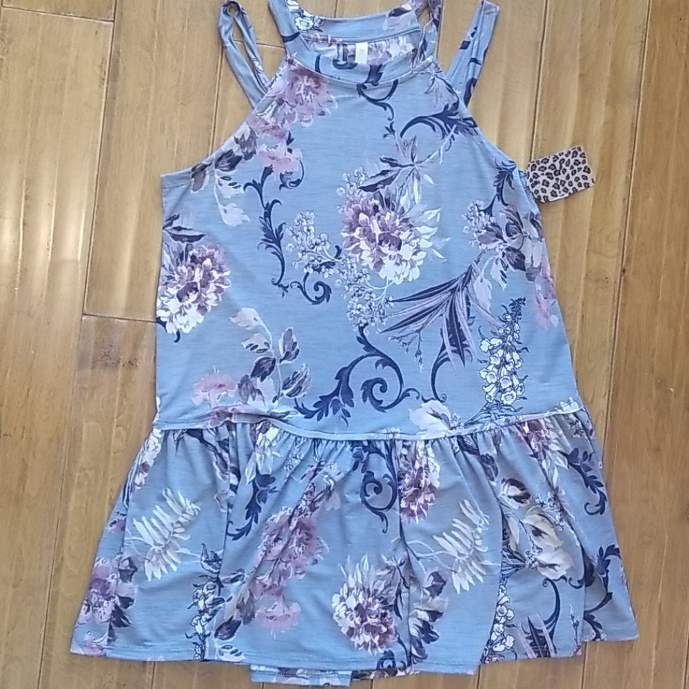 NWT Wishlist Strappy Gray Floral Top/Tunic/Dress  Medium
